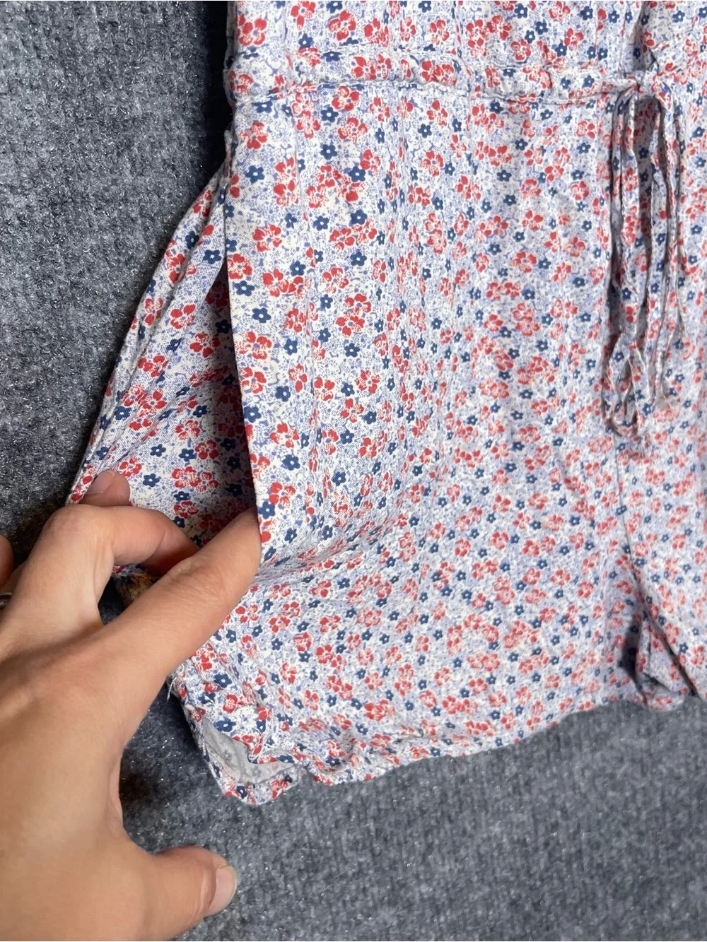 Denim&Supply Womens Small Floral Red White Blue Pocket Romper Adjustable Straps